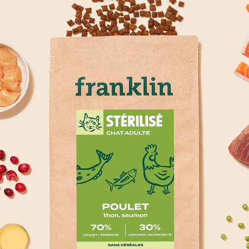 Photo de Croquettes Franklin Chat Stérilisé (Poulet -Thon - Saumon)