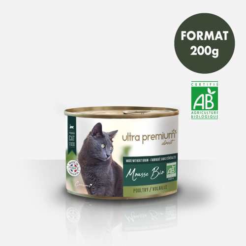 Photo de Ultra Premium 12 boîtes de mousse bio pour chat sans céréales Volaille