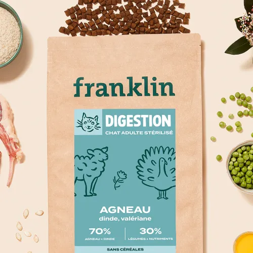Photo de Croquettes Franklin Chat Stérilisé - Sensible (Agneau - Dinde - Valériane)