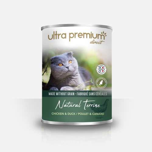 Photo de Ultra Premium 12 Boîtes de terrine pour chat sans céréales Natural Terrine Poulet & Canard