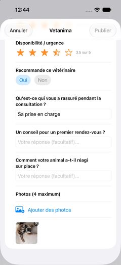 Capture de l'application Animac : dépôt d'un avis