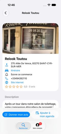 Capture de l'application Animac : fiche d'un établissement